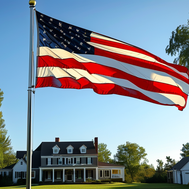 Flag pole for house wall mounting with bracket, round head and hanging buckles