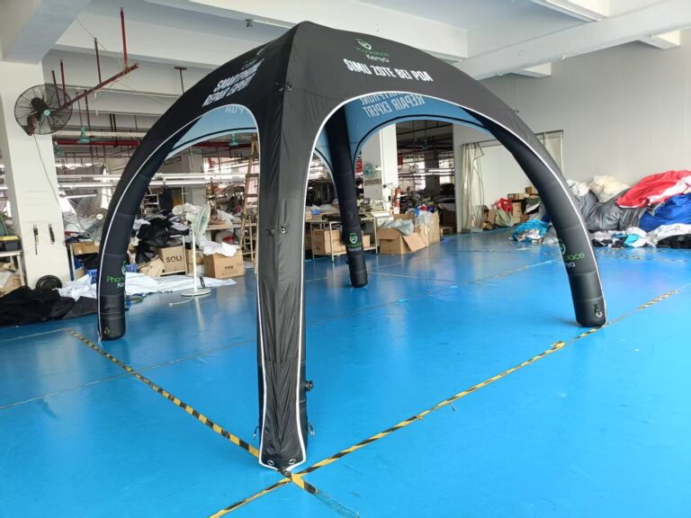 custom branded inflatable tent for phoneplace kenya with black and blue design