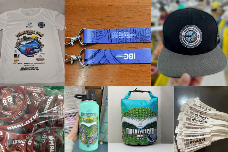 custom sports event merchandise kit including bottles bags and apparel