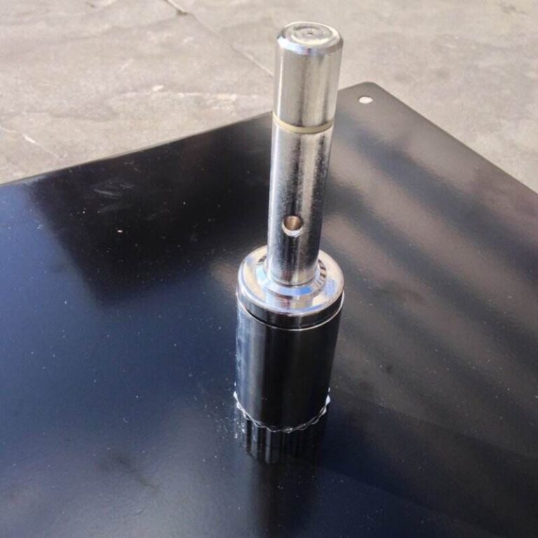 Steel plate flagpole base with welded socket for outdoor ground installation