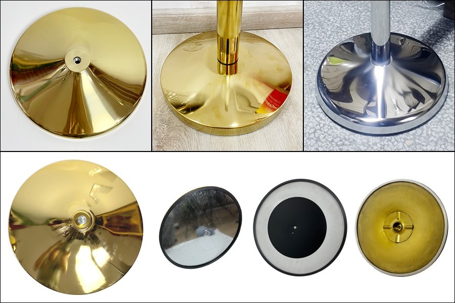 Indoor flagpole base options in gold plated and chrome finish
