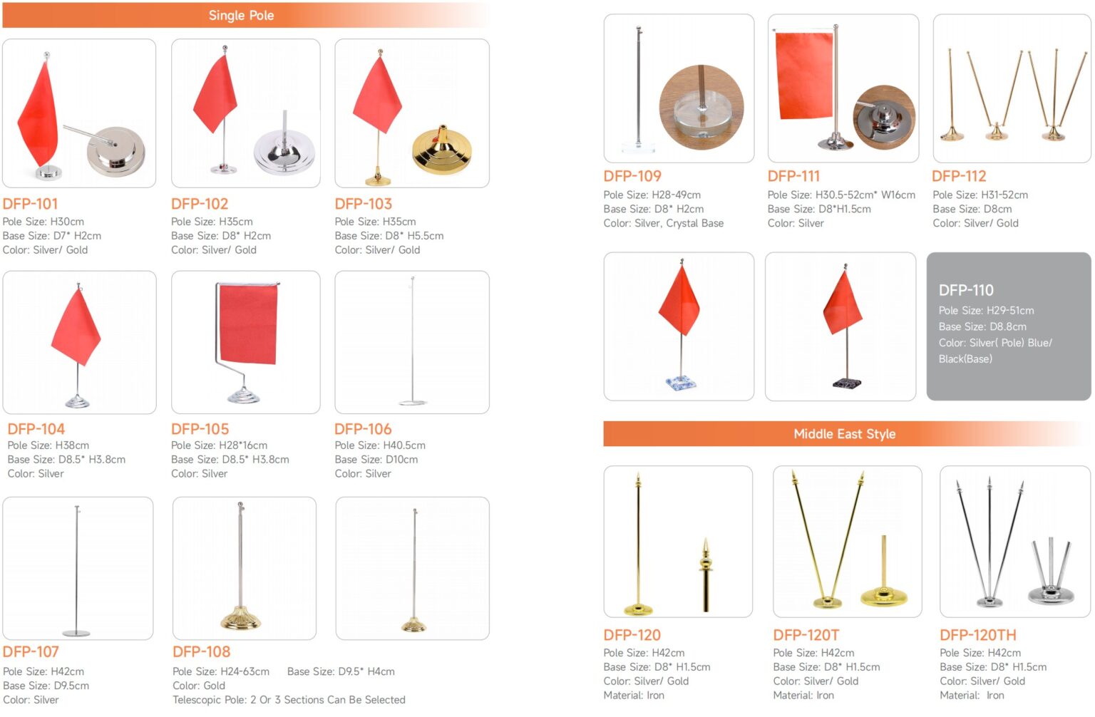 Table flagpole catalogue page showing desk flagpole sets for office interiors