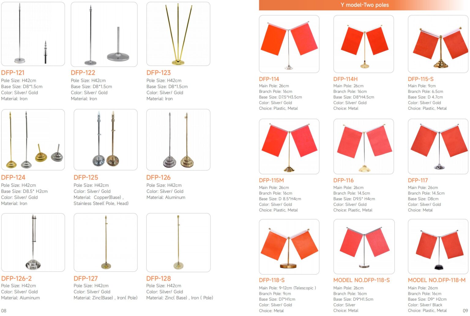 Table flagpole catalogue page showing the desk flagpole and stand range