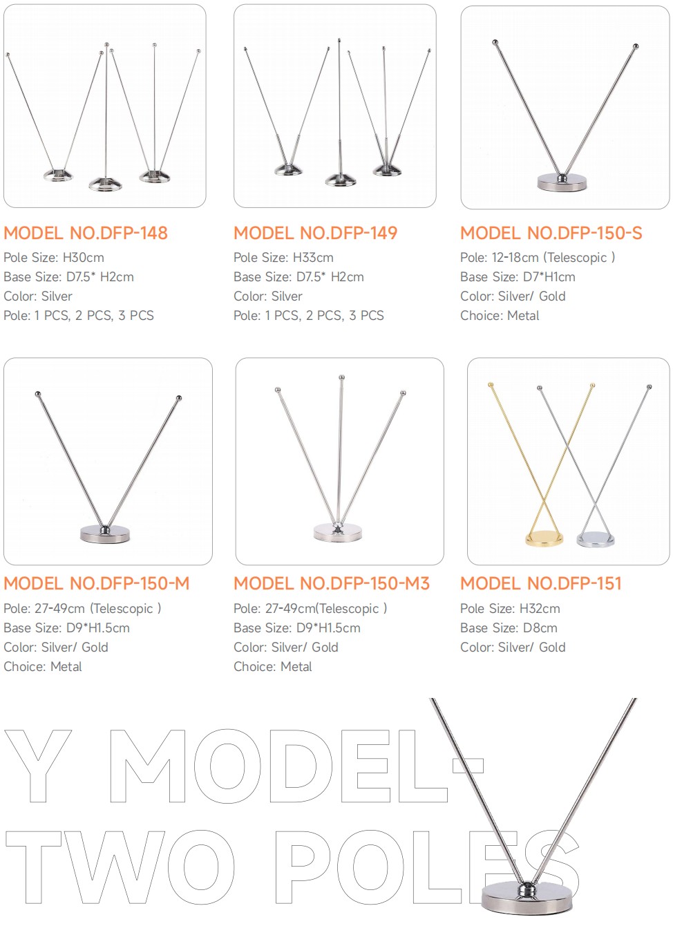 Table flagpole catalogue page showing two-pole desk flagpole models and specifications