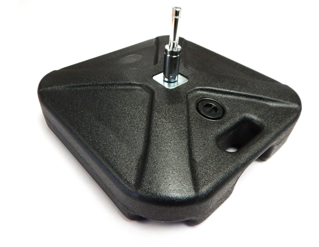 Water-fillable weighted base for temporary outdoor flagpole rigs