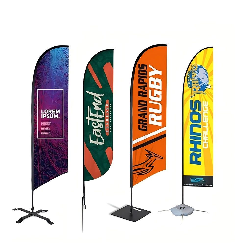 Outdoor feather flags and banners with cross and plate bases